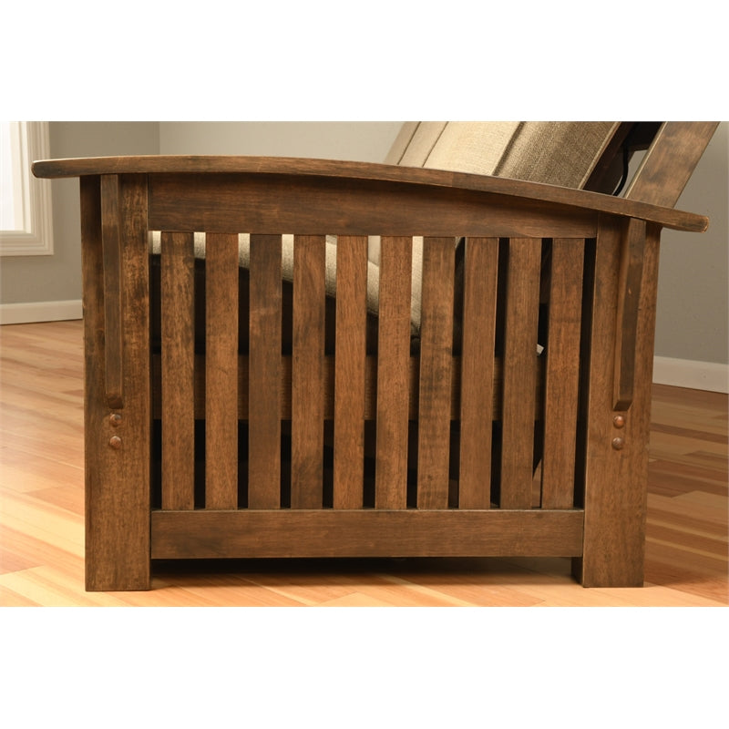 Walnut Futon with Drawers and Suede Black Mattress A483