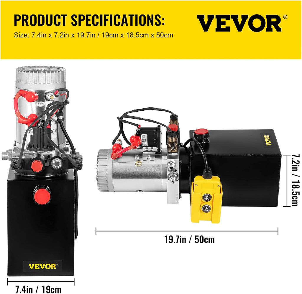 Hydraulic Power Unit 8 Quart Double Acting 12V DC Metal Oil Reservoir H9174