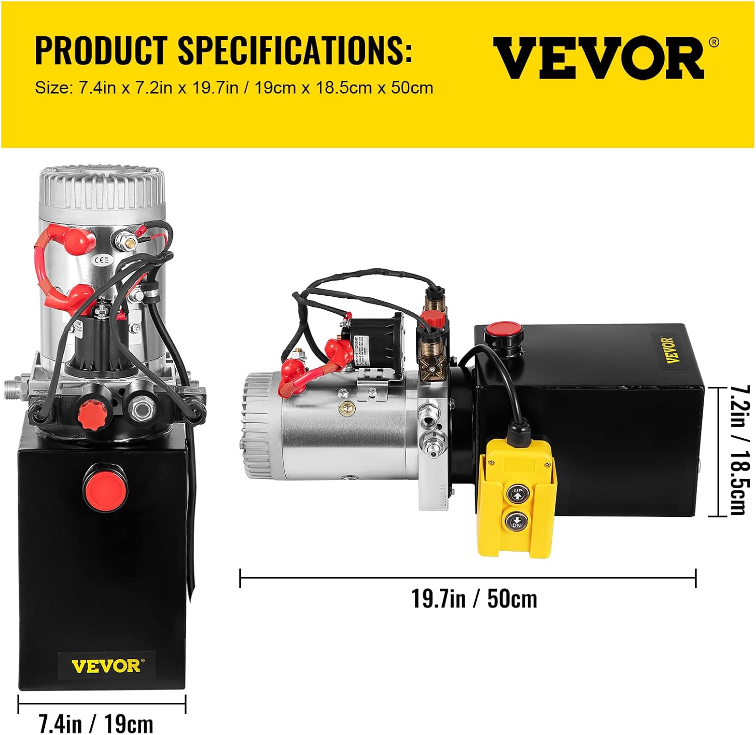 Hydraulic Power Unit 8 Quart Double Acting 12V DC Metal Oil Reservoir H9174