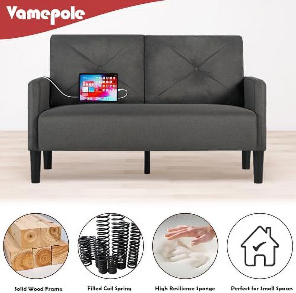 Tufted 2 Seater Loveseat Sofa Couch with Charger Port & Pocket X112