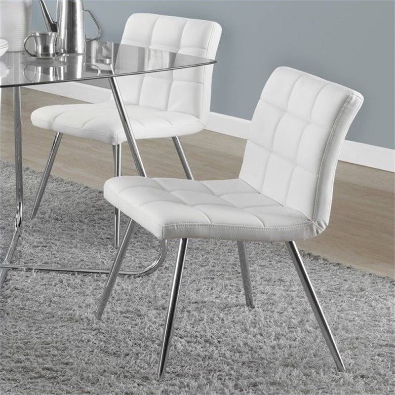 Faux Leather Dining Chair in White and Chrome (Set of 2) S80773