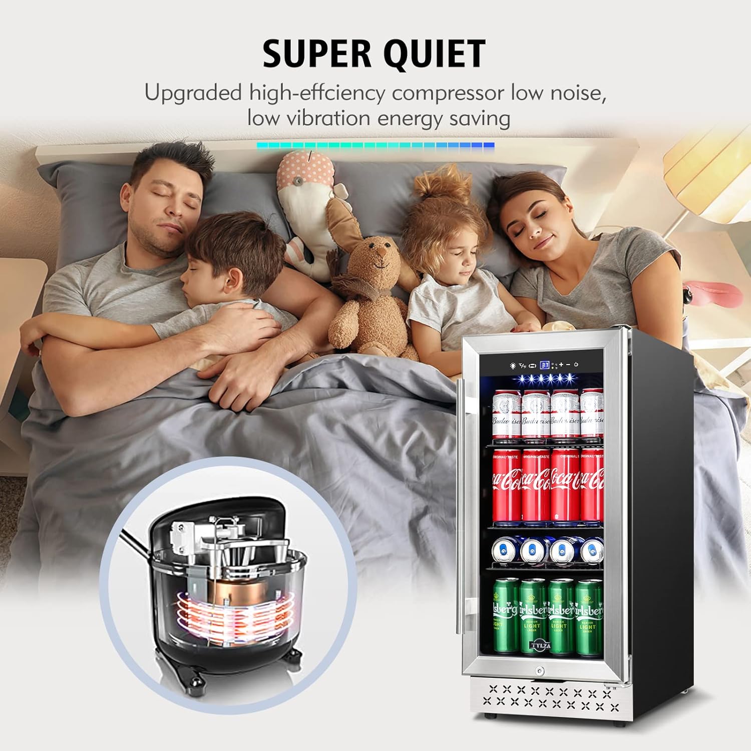 Mini Fridge 15 Inch Beverage Refrigerator Cooler, 130 Can, Glass Door L7321