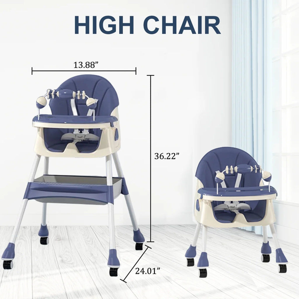 4-in-1 Baby Highchair with Five-Point Snap Button, Blue G346