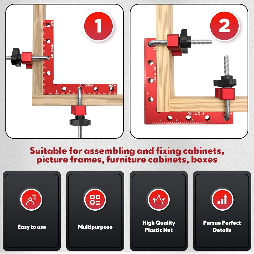 90 Degree Corner Clamp for Woodworking, 2 Aluminum Alloy Positioning Squares U3544