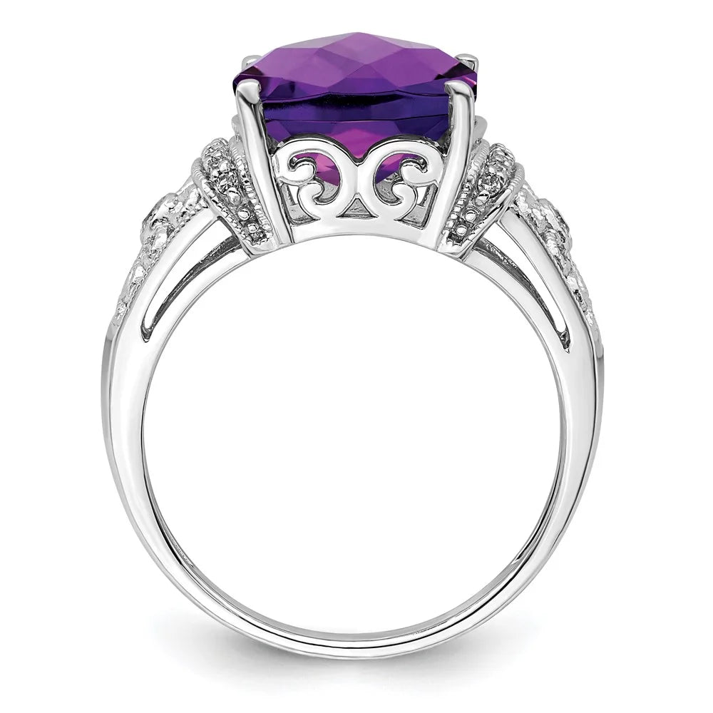 Sterling Silver Amethyst & Diamond Ring F359