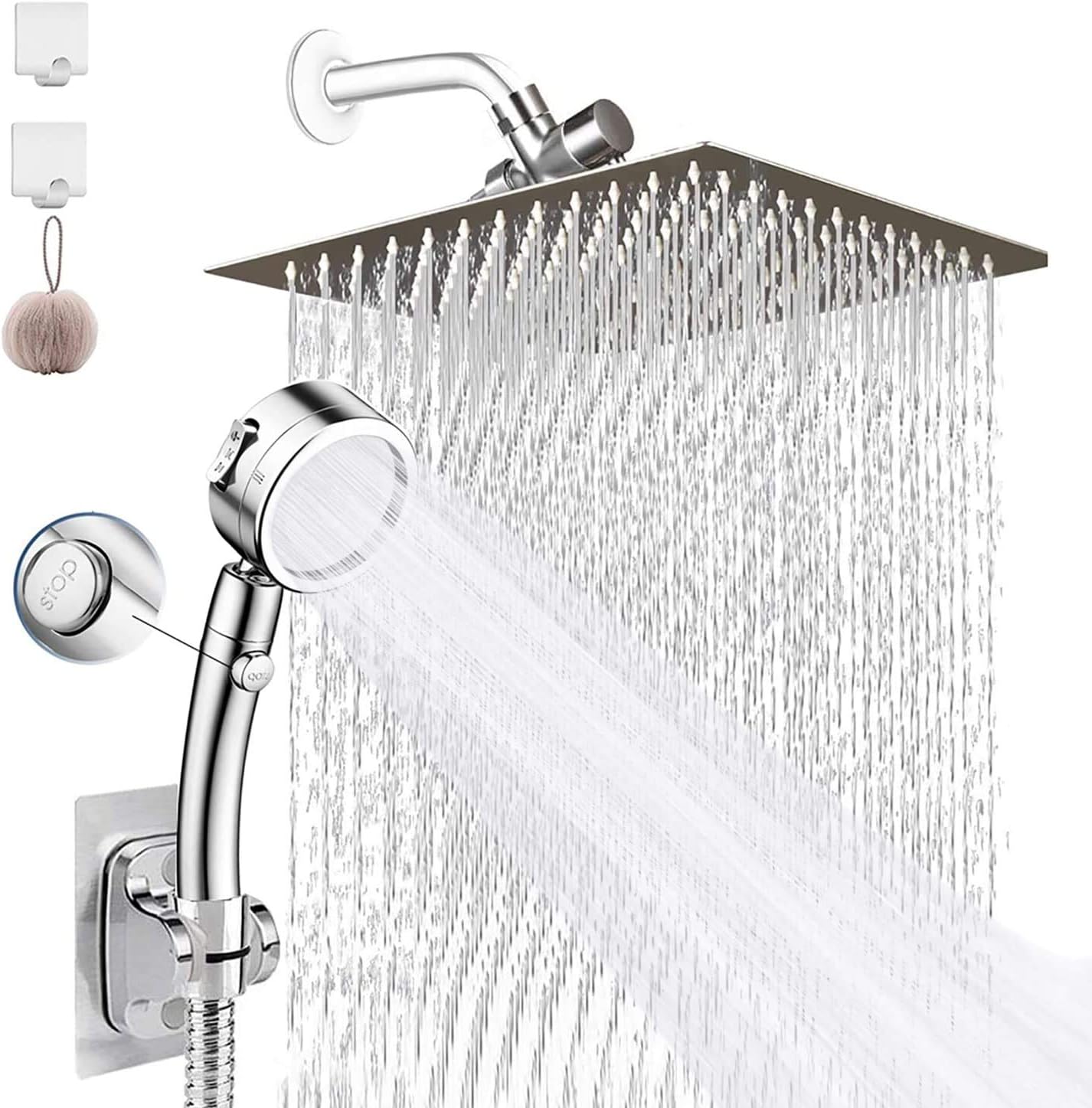 8'' Rainfall Stainless Steel Shower Head Combo with Handheld Shower and 78'' Shower Hose, Pack of 2 B46605