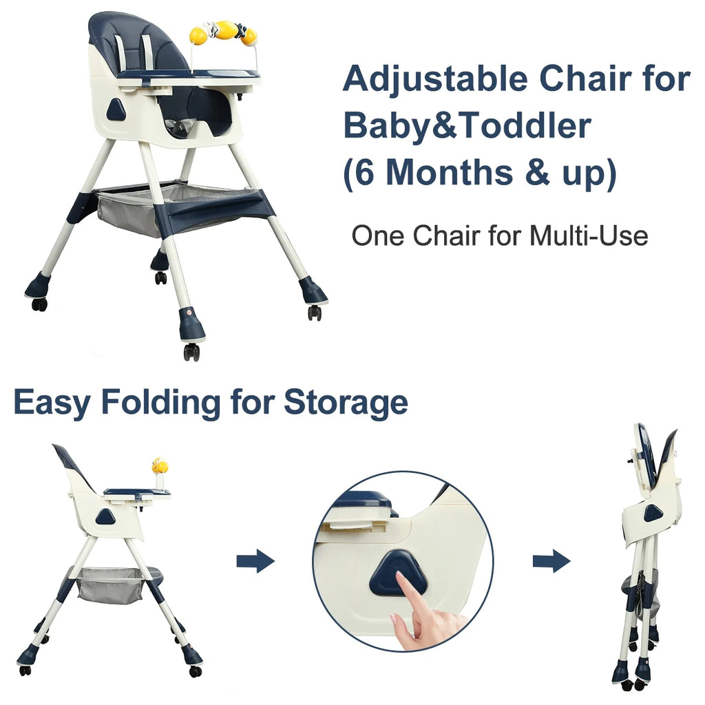 4-in-1 Baby Highchair with Five-Point Snap Button, Blue G346