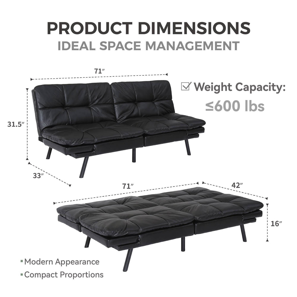 Black Convertible Memory Foam Futon Sofa Bed B298