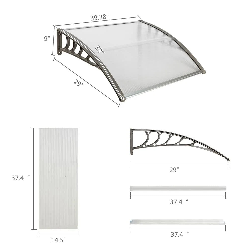 39"x29" Patio ABS Window Awning Front Door Canopy Cover S543