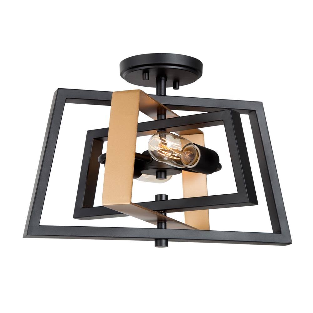 16 in. 2-Light Vintage Bronze Black Open Cage Semi-Flush Mount M998