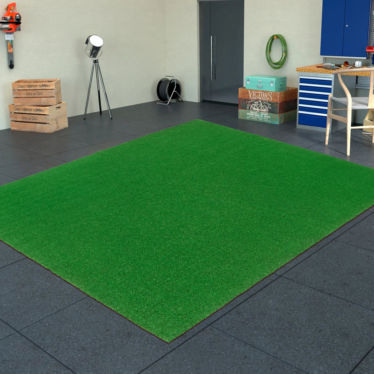 Waterproof 5'3" x 8'2" Green Artificial Grass Rug O8697