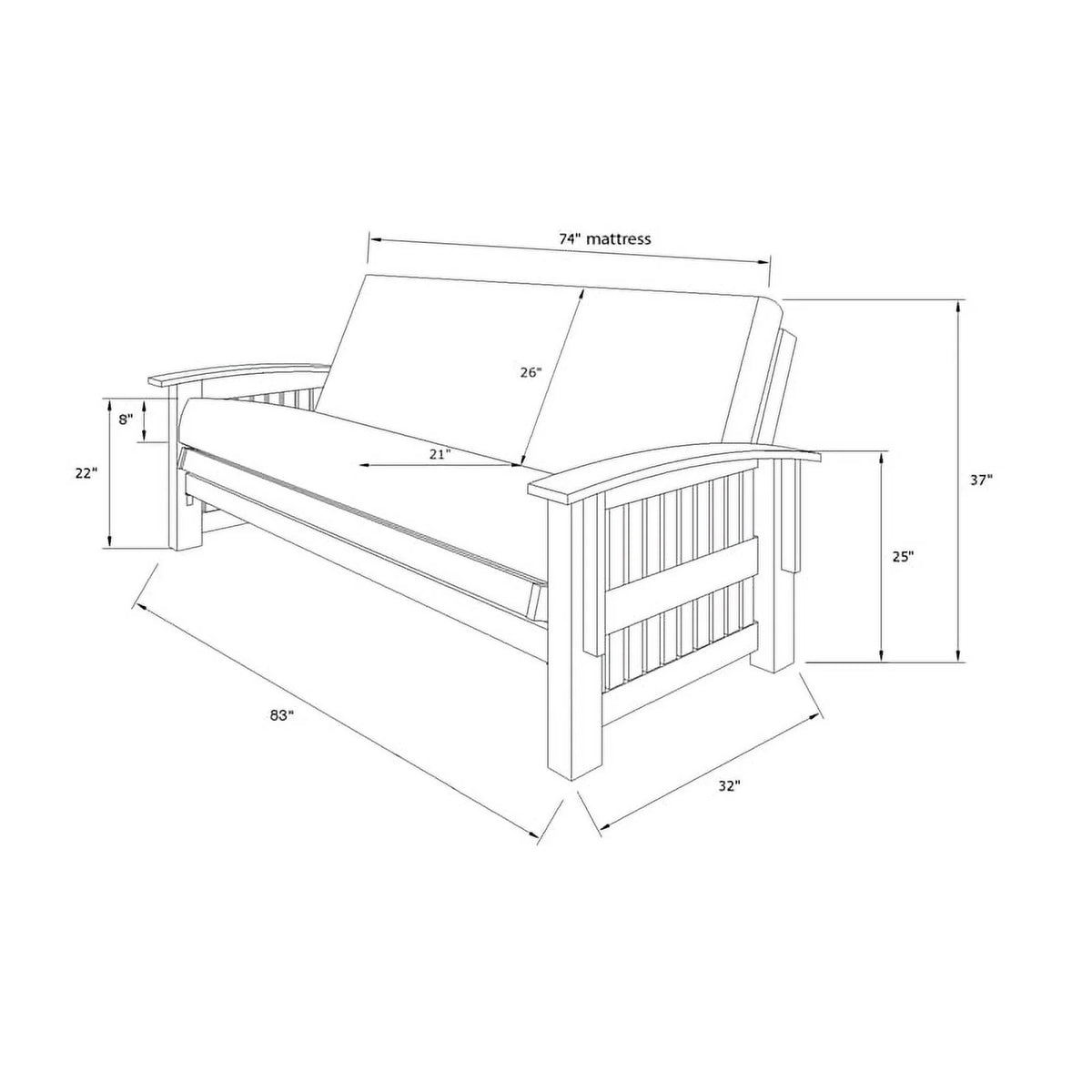 Walnut Futon with Drawers and Suede Black Mattress A483