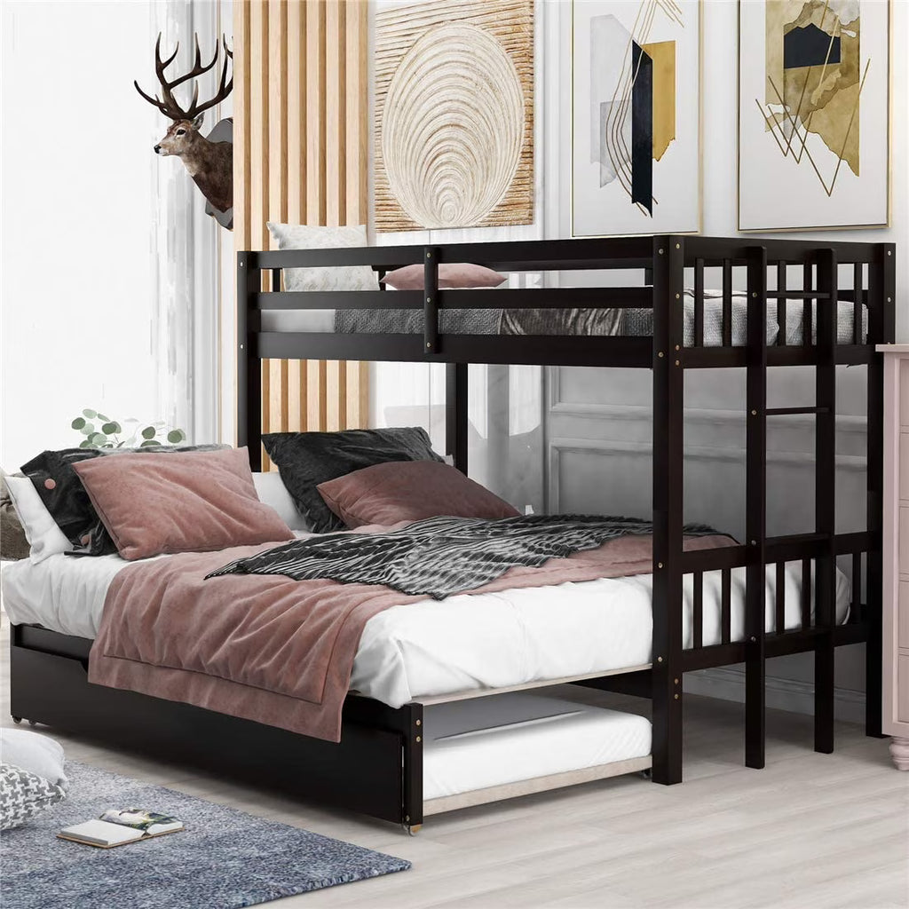 Twin Over Twin/King Wooden Bunk Beds with Trundle and Ladder E9685