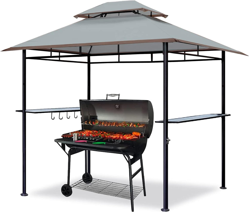 Gray 8'x 5' Double Tiered Outdoor BBQ Canopy with LED Light D971