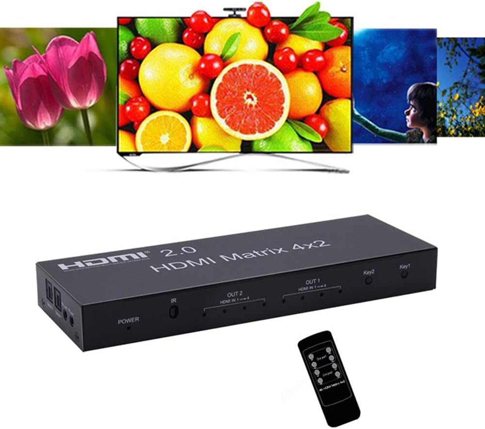 4K HDMI 2.0 Matrix 4X2 Switch with Optical & L/R 3.5mm Output, IR Remote Control, Pack of 2 H9008