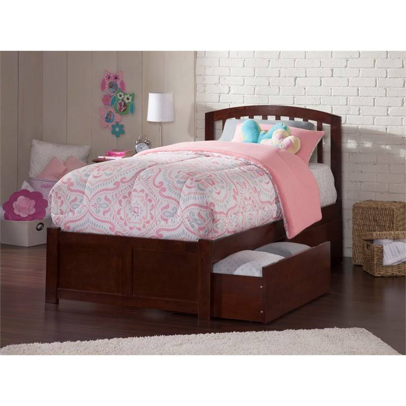 Twin Flat Panel Foot Board with 2 Drawers Antique Walnut V667