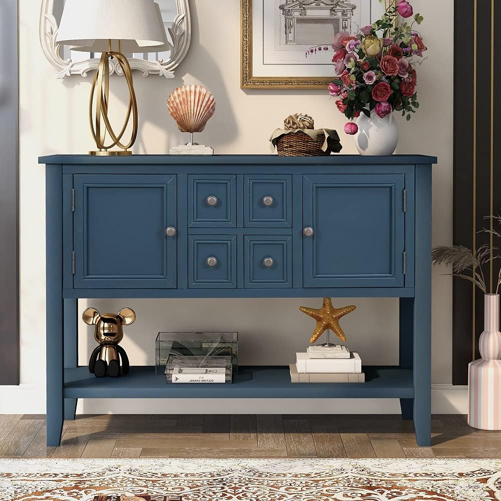 Antique Blue Buffet Table with Bottom Shelf I98253
