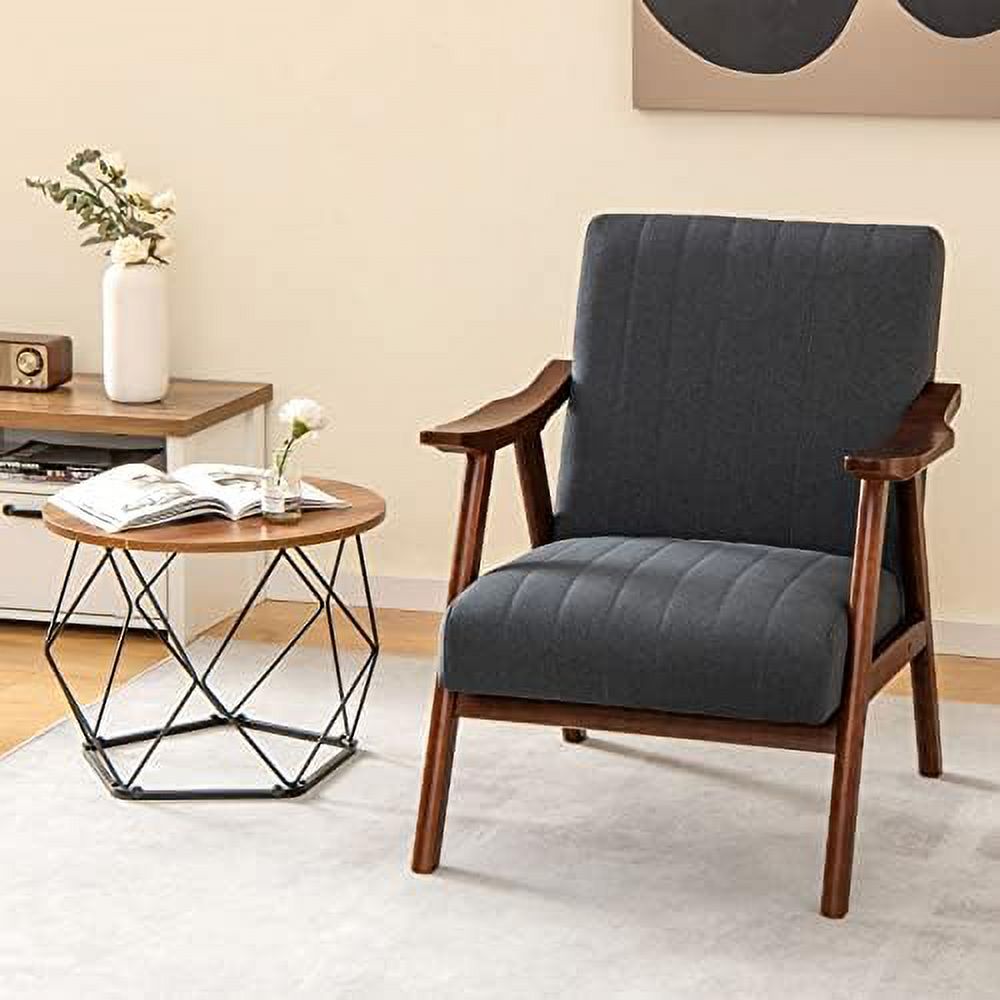 Mid-Century Modern Accent Chair Set of 2 Upholstered Lounge Chair with Arms Wooden Frame Z919264