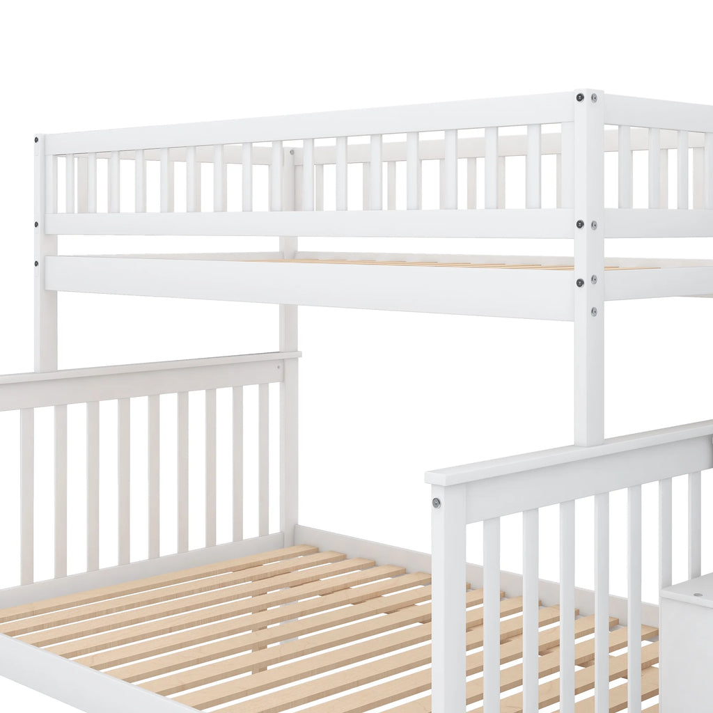 Twin Over Full Bunk Bed with Trundle and Stairs, White X43041