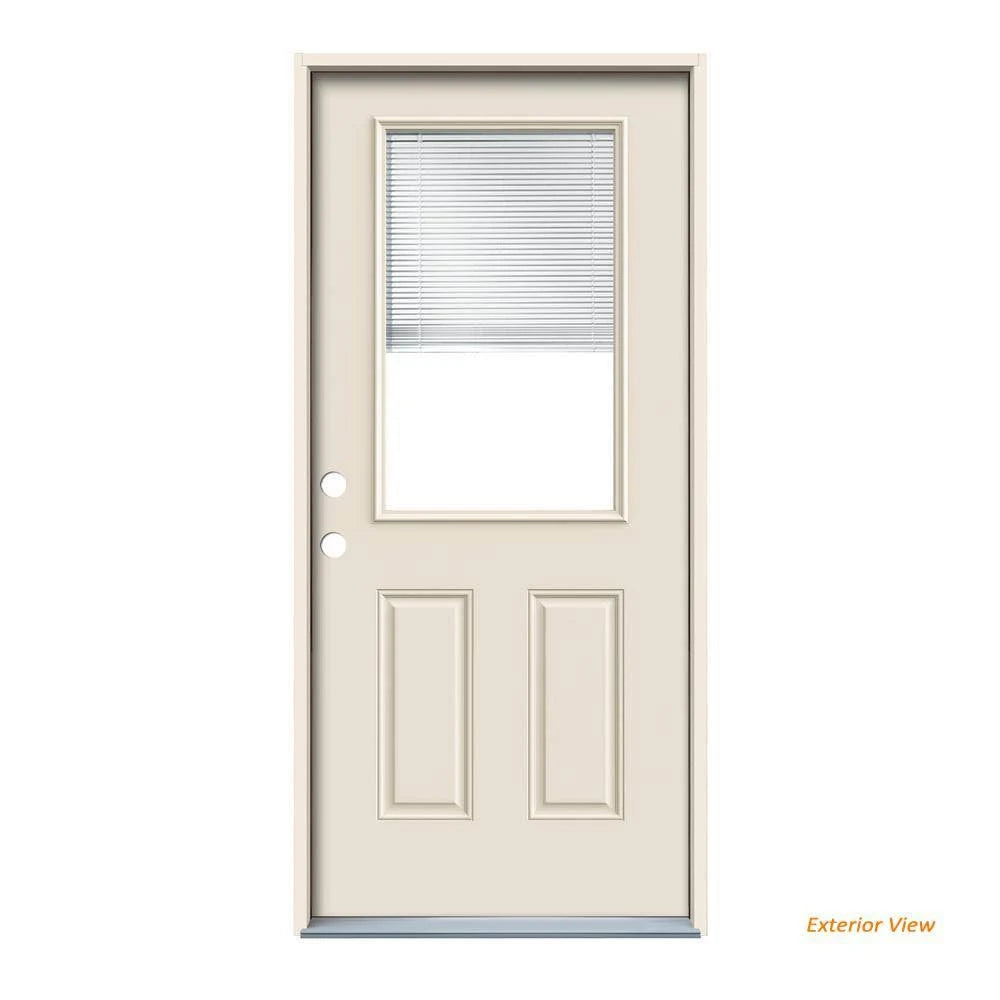 36 in. x 80 in. Primed Right-Hand Inswing 1/2-Lite Clear Steel Prehung Back Door with Brickmould K28255