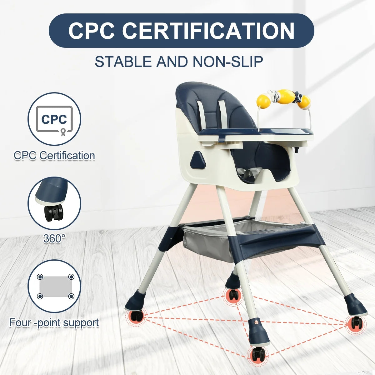 4-in-1 Baby Highchair with Five-Point Snap Button, Blue G346