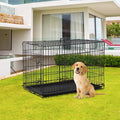 Black Folding Metal Wire Dog Crate with Double-Door I2377