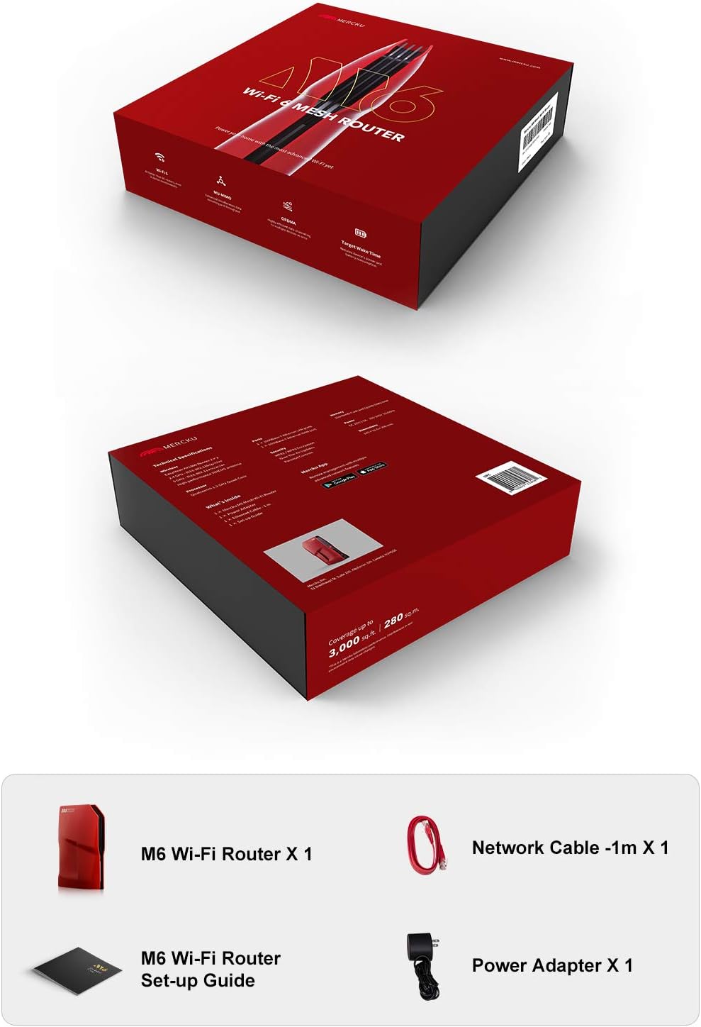 Maroon Red Dual-Band Gigabit Mesh Wi-Fi 6 Router J970089
