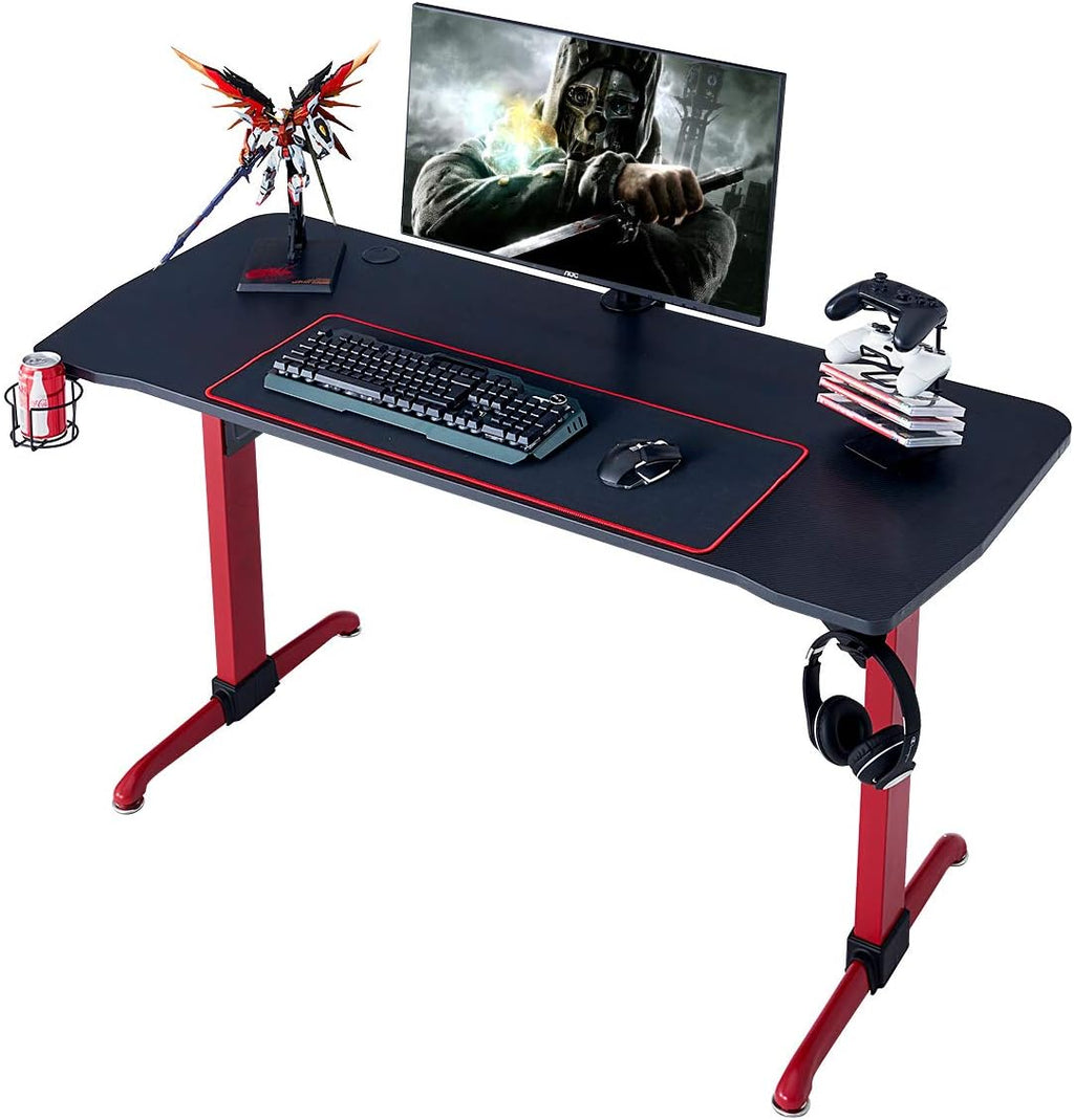 Red 48 Inch Gaming Desk with Mouse Pad and Headphone Hook V840373