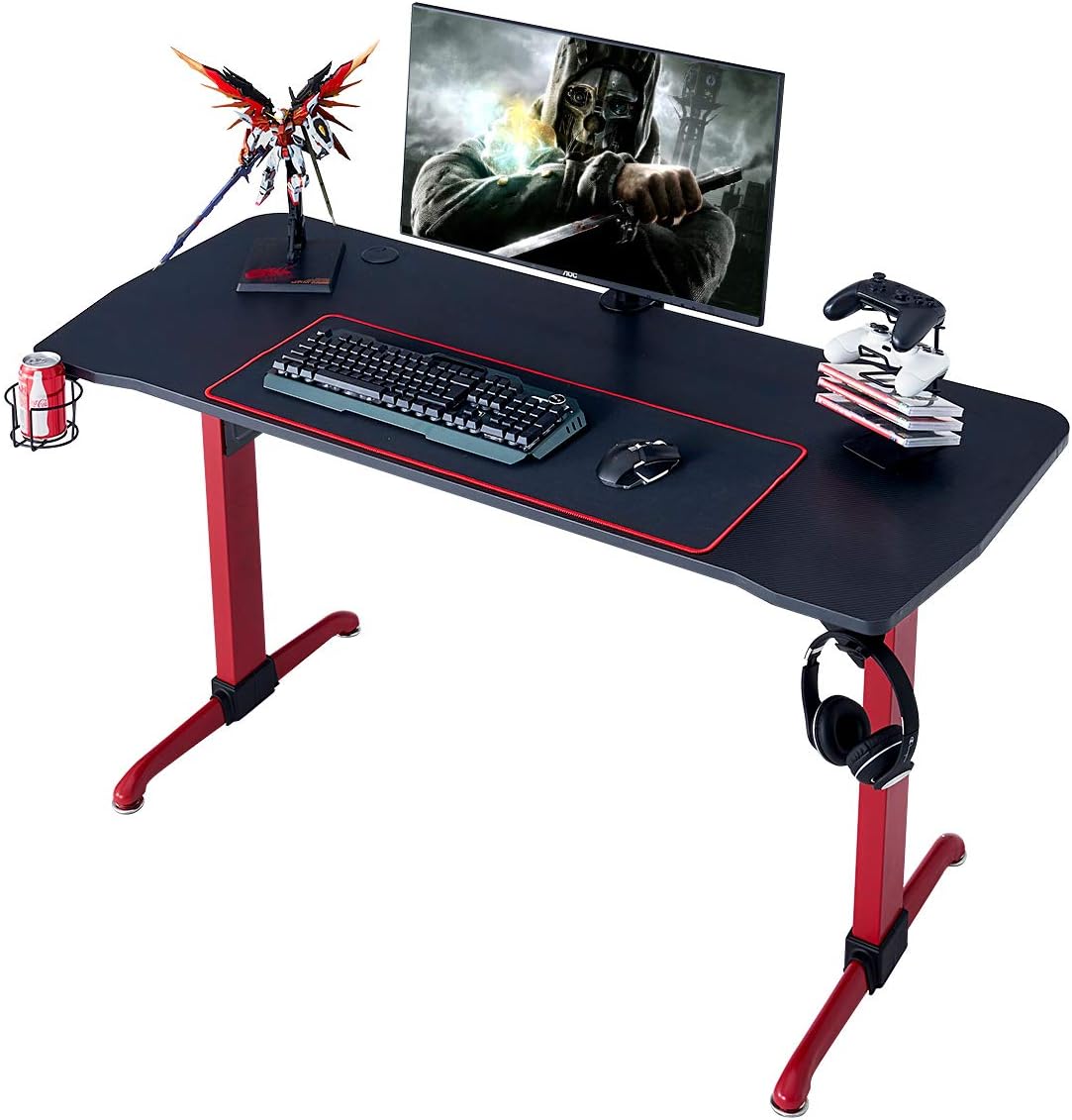 Red 48 Inch Gaming Desk with Mouse Pad and Headphone Hook V840373
