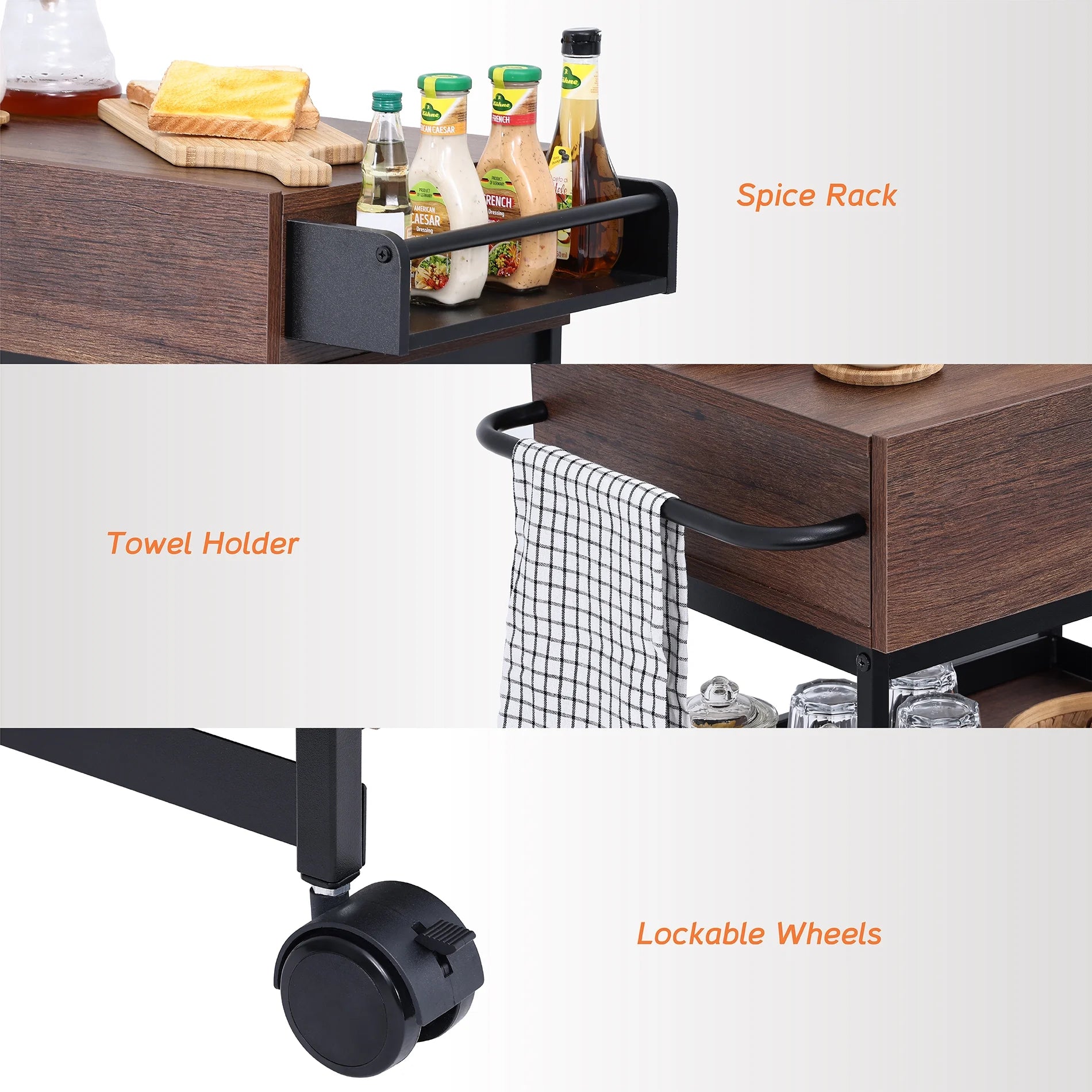Rolling Kitchen Island with Storage Cabinet and Open Shelf H97531
