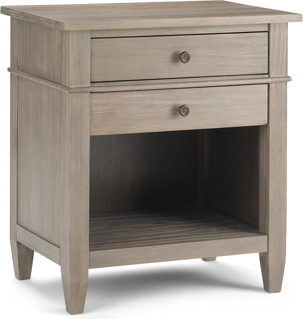 White Solid Wood 2 Drawer Night Stand with Shelf F9979