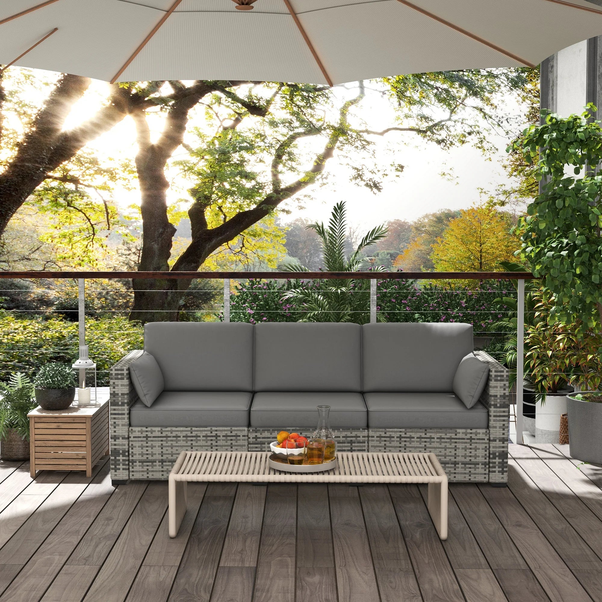 Gray Three-Seater Outdoor Wicker Patio Furniture E6306