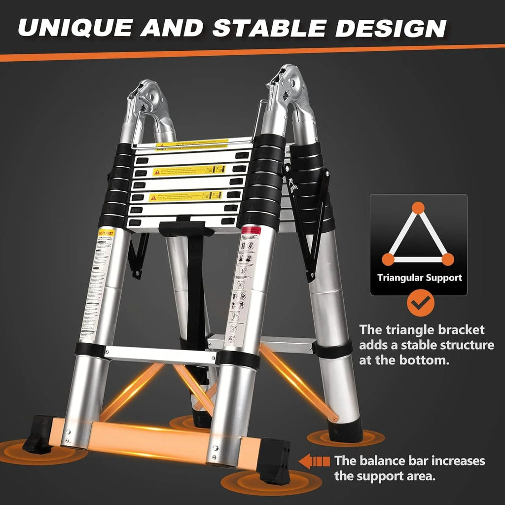 Telescoping Aluminum Extension Ladder with 2 Triangle Stabilizers W243658