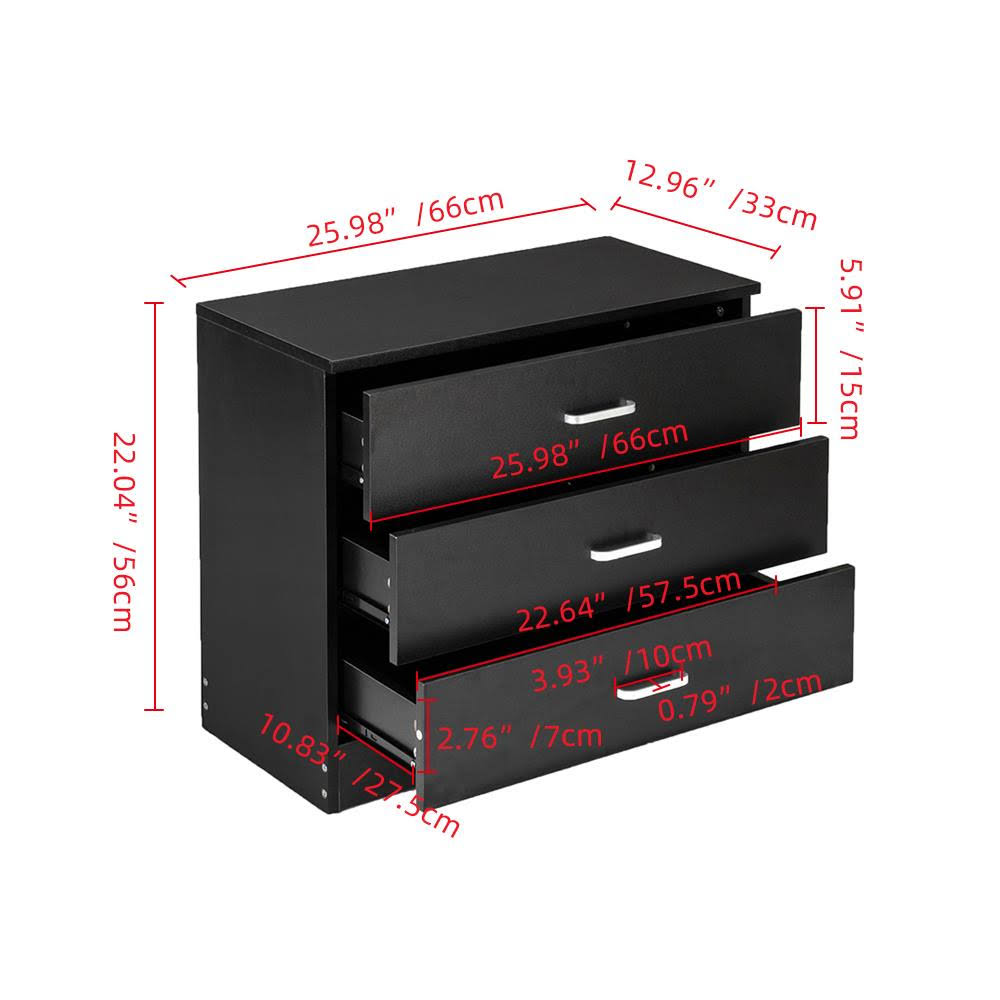 Black 3 Drawer Wood End Side Table N201213