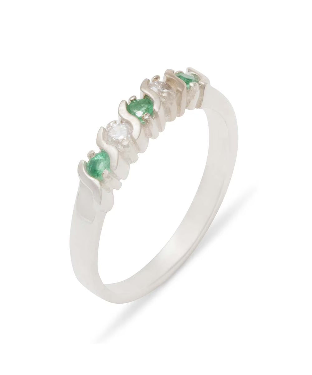 10k White Gold Emerald & Cubic Zirconia Eternity Ring Y165027