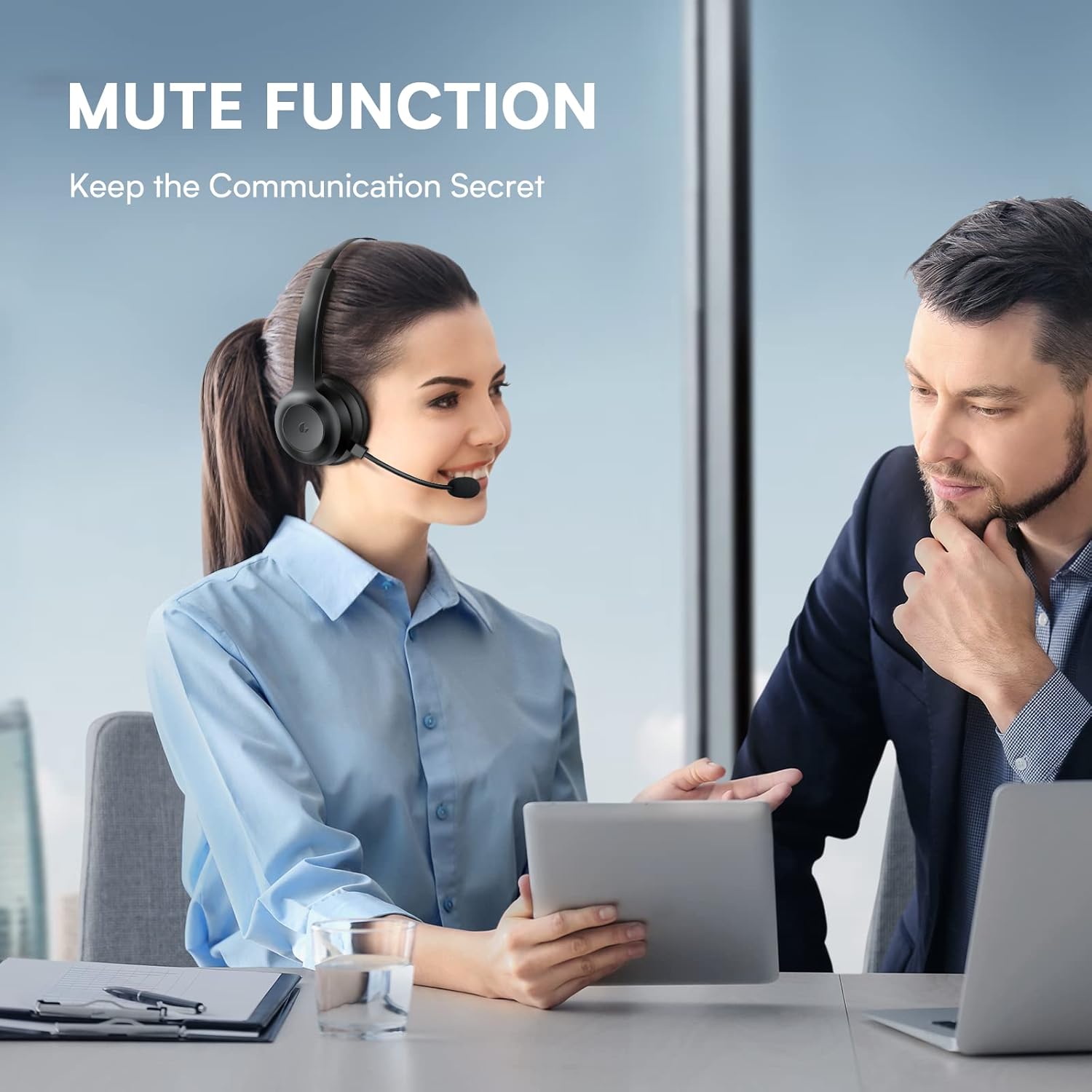 Wireless Bluetooth Headset with Microphone, AI Noise Cancelling, 35 Hrs Talk Time, Pack of 2 L349345