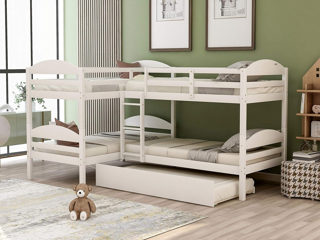 Gray Twin L-Shaped Bunk Bed Frame with Trundle X994967