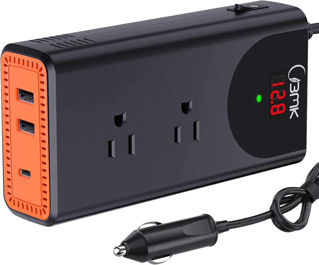 300W Pure Sine Wave Inverter DC 12V to AC 110V Car Adapter with Dual USB Ports Type-C Charger LCD Screen Pack of 2 X692