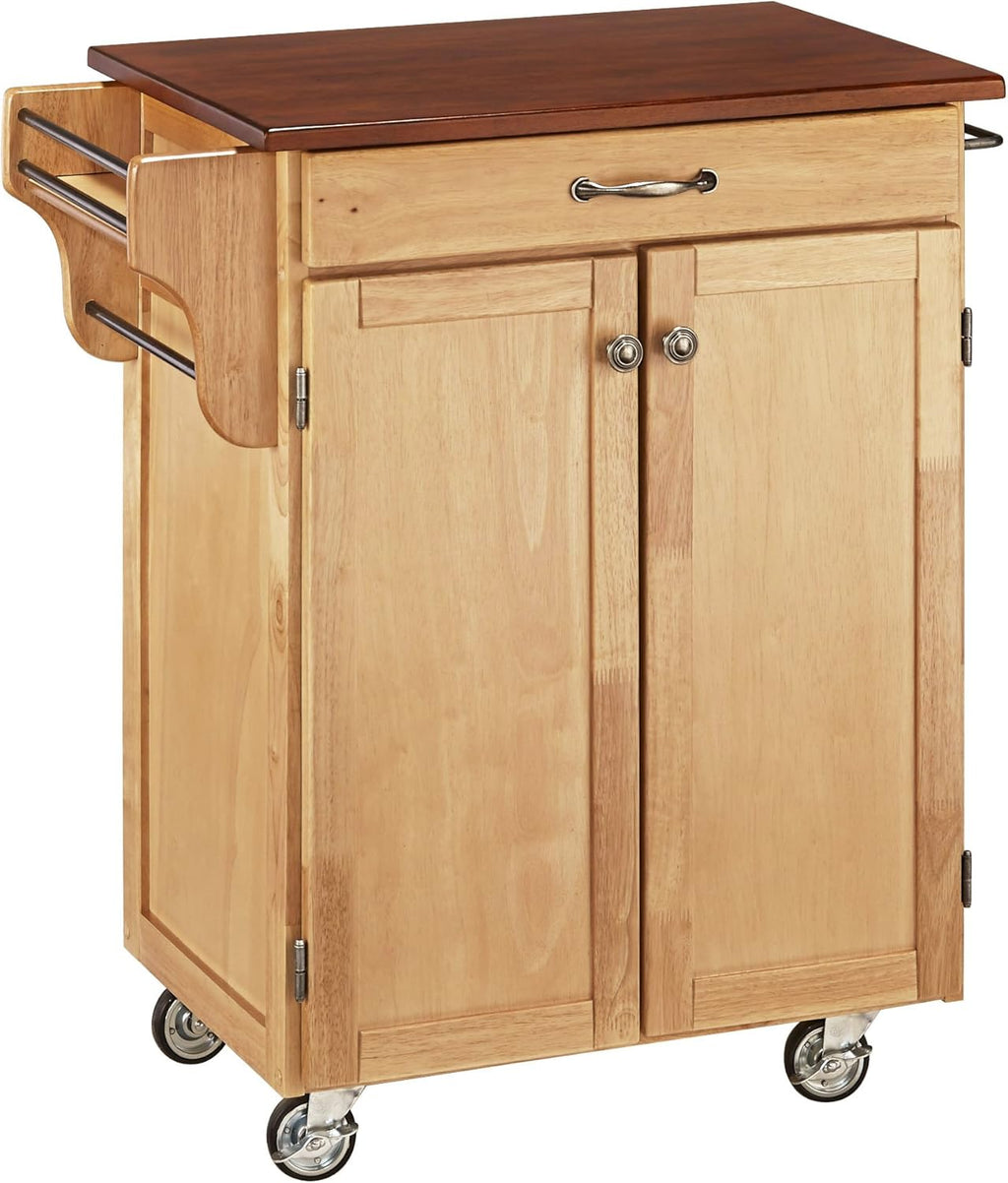 Cherry 2 Door Cabinet Kitchen Cart with Oak Top T761