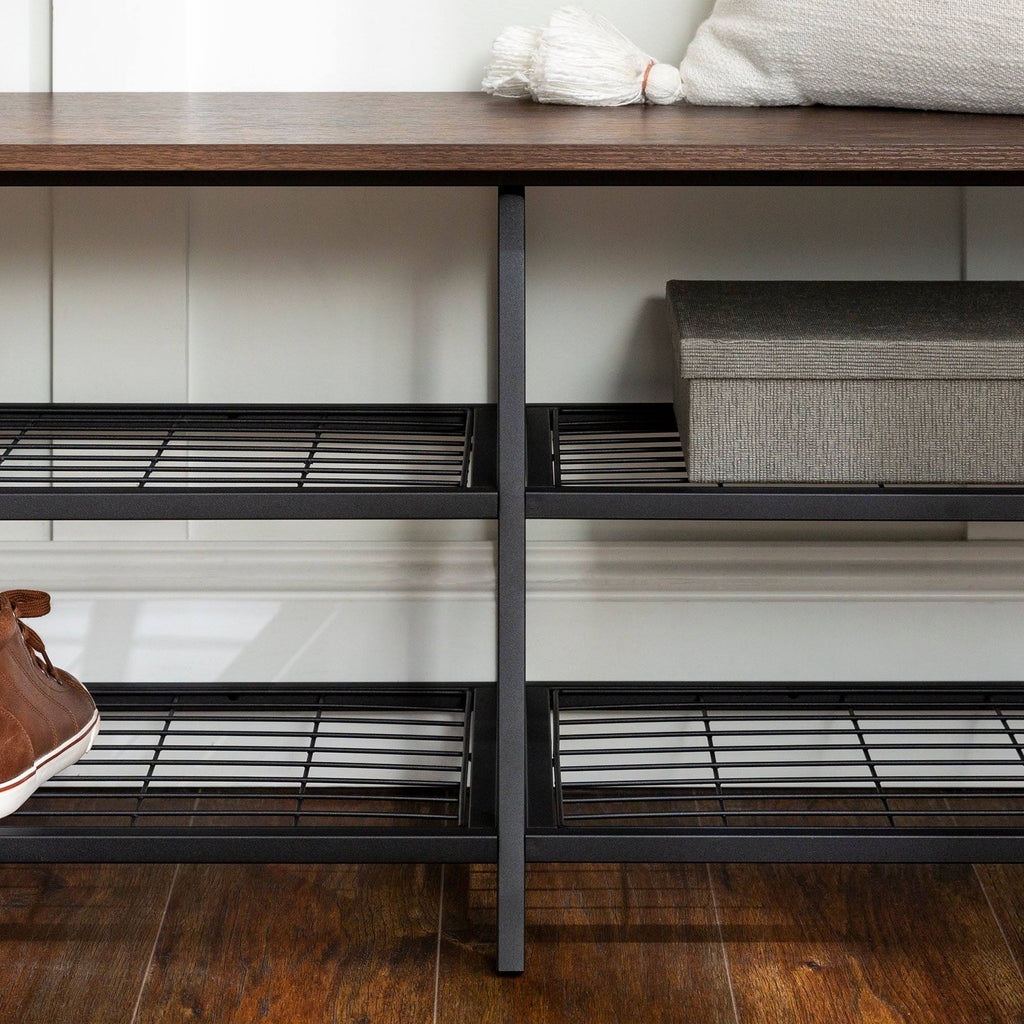 Industrial Shelf Entry Bench Grey Wash G485835