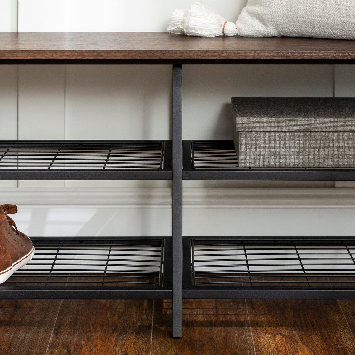 Industrial Shelf Entry Bench Grey Wash G485835