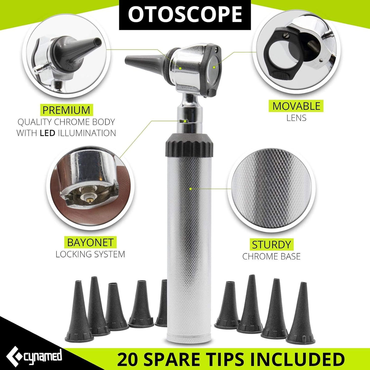 ENT Diagnostic Kit with Otoscope, Opthalmoscope, Earwax Remover, Nasal Dilator, Speculum, LED Lights, Mirrors, Replacement Tips, Leather Carry Bag Q617
