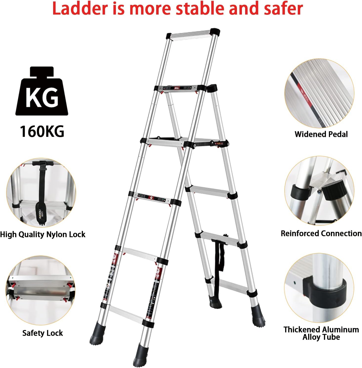 4 + 5 Step Telescoping Ladder, Aluminum Alloy Folding Extendable Ladder with Non-Slip Rubber Feet, 330lbs Load Capacity Q9751