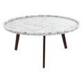Round Italian Carrara White Marble Coffee Table with Walnut Legs F18257