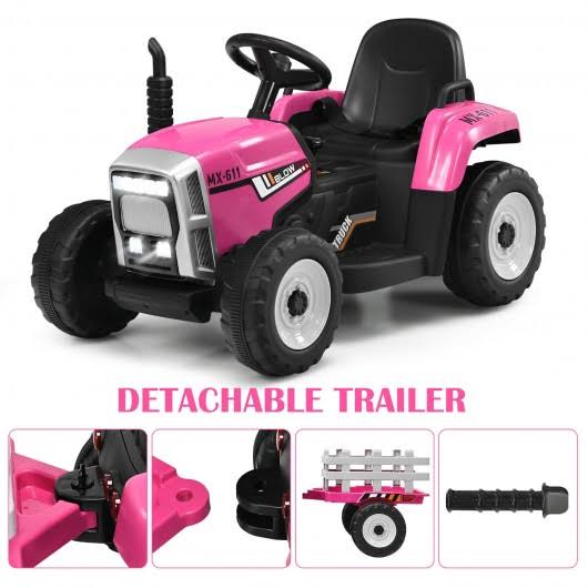 Pink 12V Kids Ride on Tractor with Trailer K332918