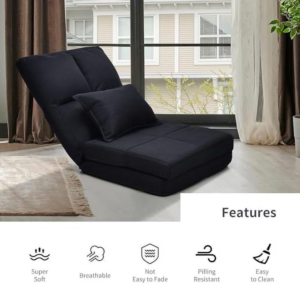 Moccha Folding Floor Chair with Pillow Adjustable 6 Reclining Position Upholstered Chaise Lounge B4851