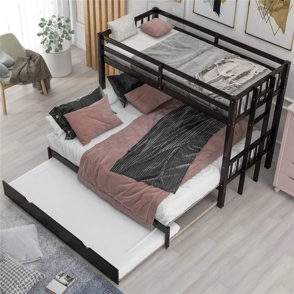 Twin Over Twin/King Wooden Bunk Beds with Trundle and Ladder E9685