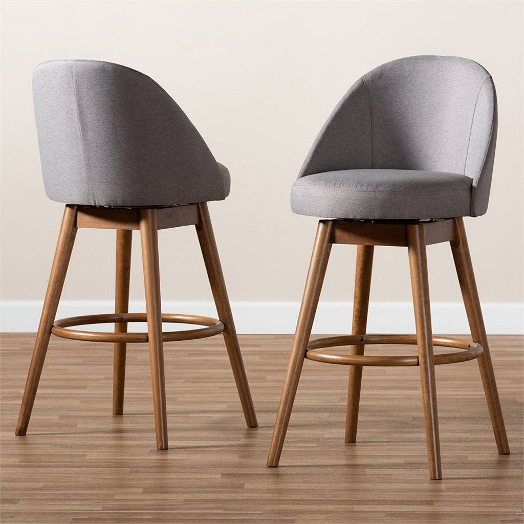 Gray Upholstered Swivel Bar Stool (Set of 2) H22047