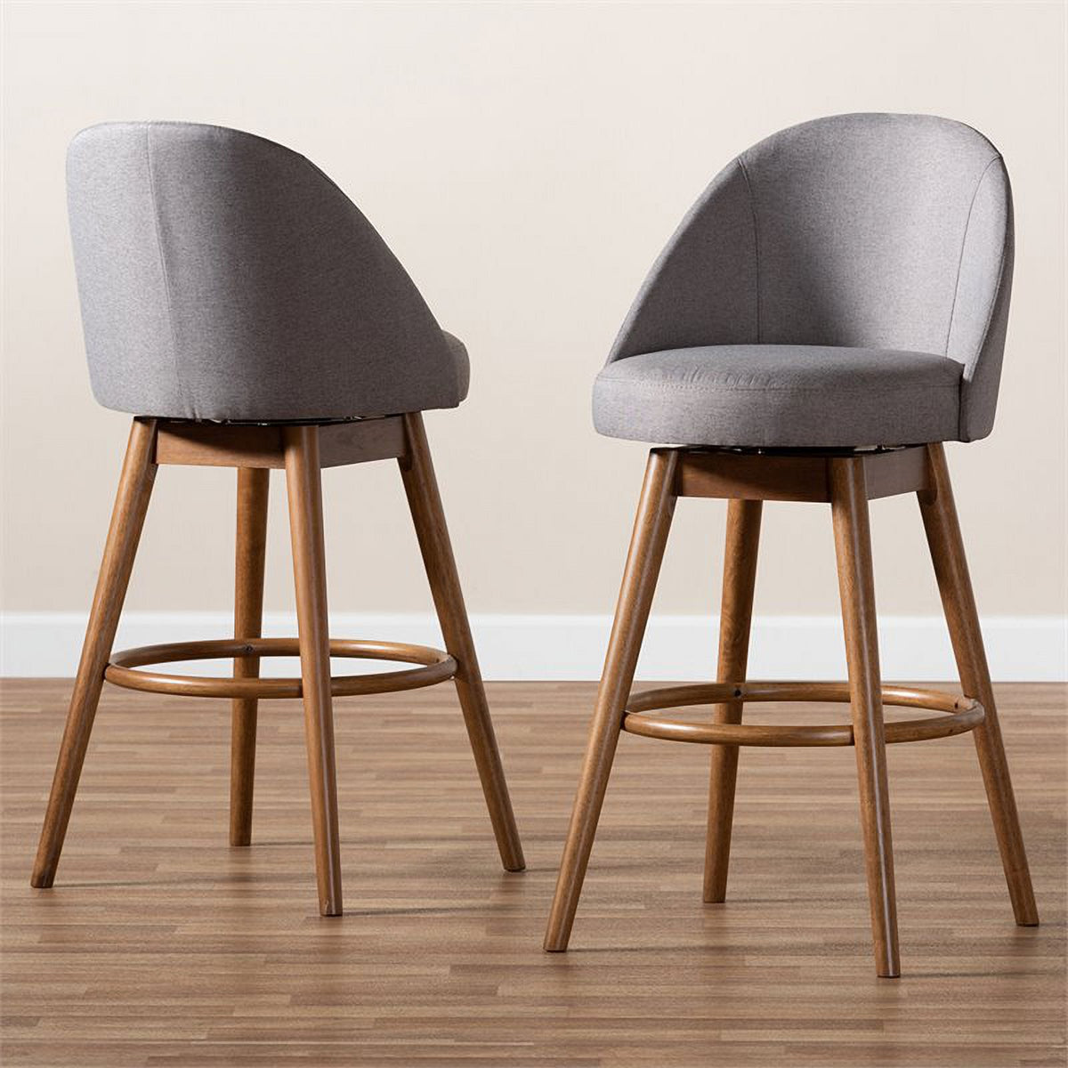 Gray Upholstered Swivel Bar Stool (Set of 2) H22047