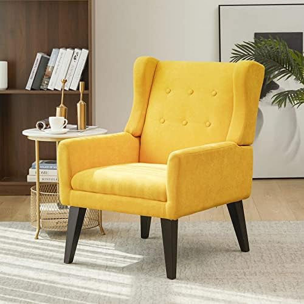 Yellow Upholstered Fabric Wingback Accent Chair E7002